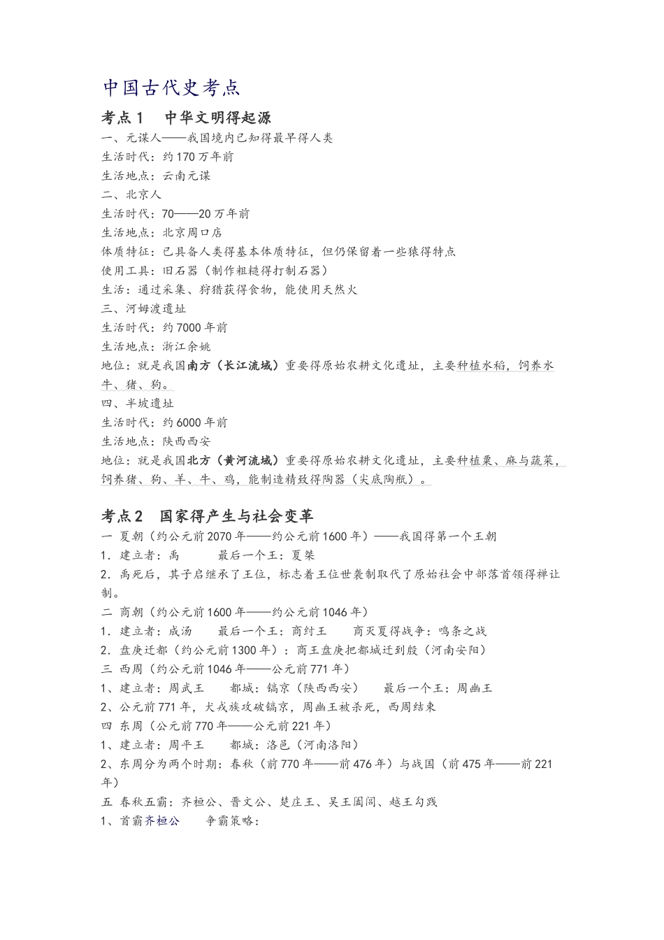 中国古代史考点_第1页