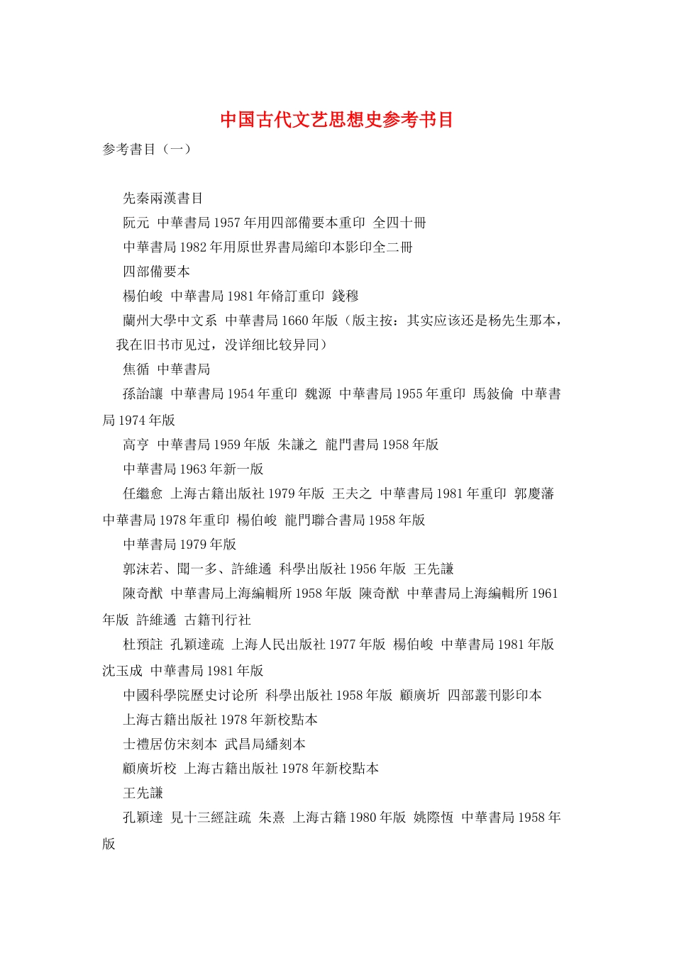 中国古代文艺思想史参考书目_第1页