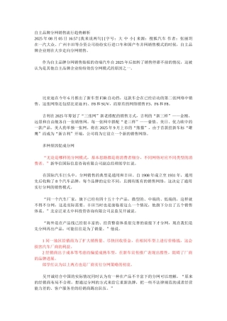 中国汽车自主品牌分网销售模式解析