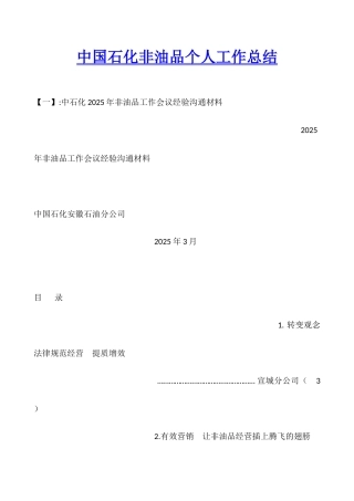 中国石化非油品个人工作总结