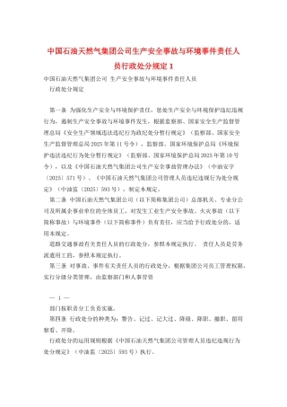 中国石油天然气集团公司生产安全事故与环境事件责任人员行政处分规定1