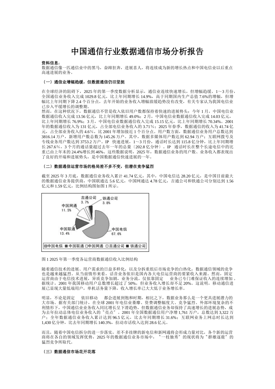 中国通信行业数据通信市场分析报告_第1页