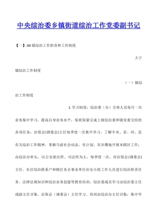 中央综治委乡镇街道综治工作党委副书记