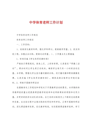 中学体育教师工作计划