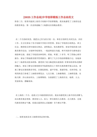 中学挂职锻炼工作总结范文