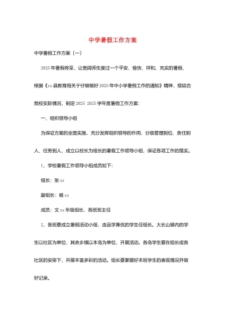 中学暑假工作计划