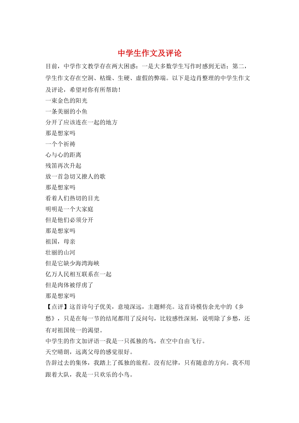 中学生作文及评论_第1页