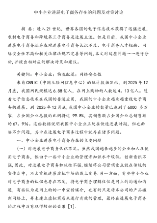 中小企业发展电子商务存在的问题及对策研究