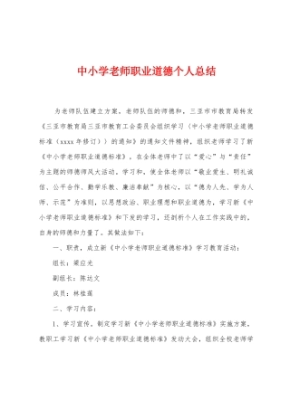 中小学教师职业道德个人总结
