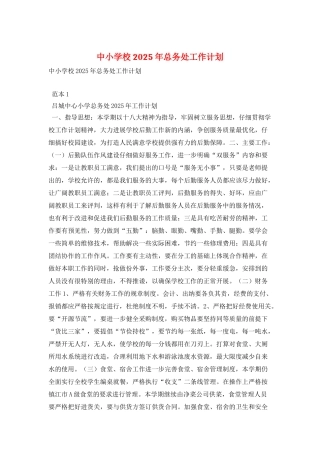 中小学校2025年总务处工作计划