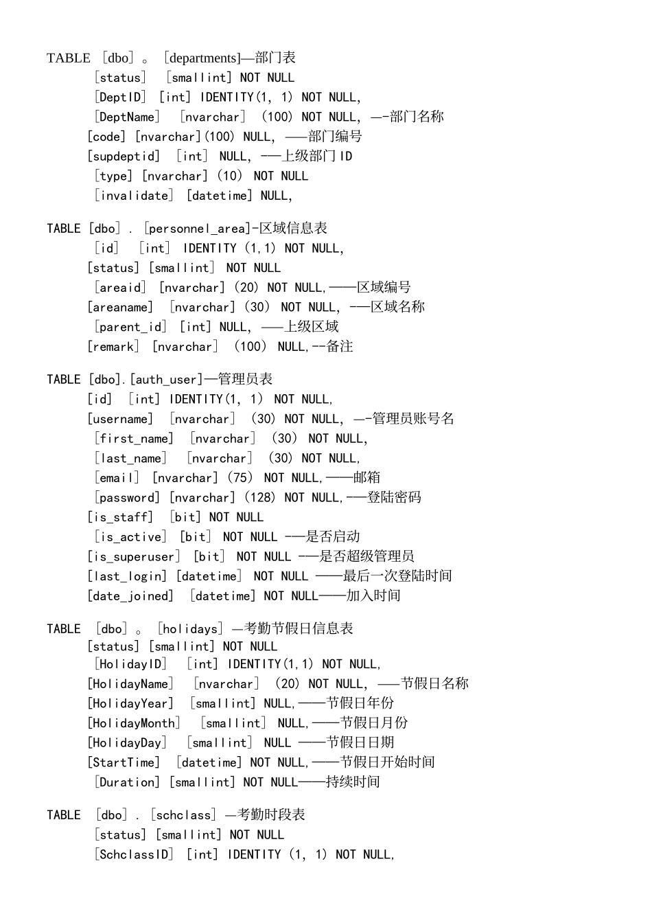 中控广域网考勤zktime8.0数据库表结构_第2页