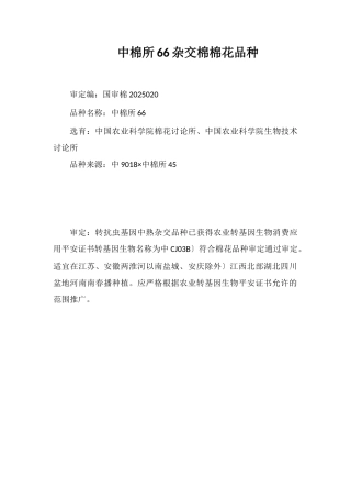 中棉所66杂交棉棉花品种