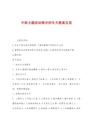 中班主题活动寒冷的冬天教案反思