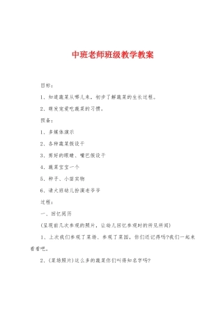 中班教师班级教学教案