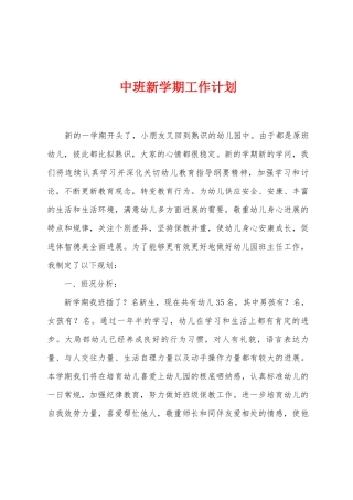 中班新学期工作计划