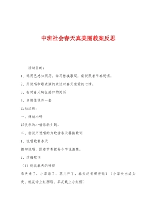 中班社会春天真美丽教案反思