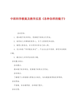 中班科学教案及教学反思《各种各样的镜子》