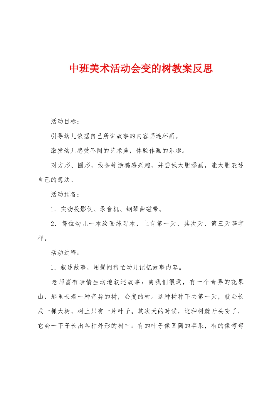 中班美术活动会变的树教案反思_第1页