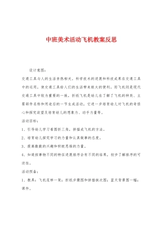 中班美术活动飞机教案反思