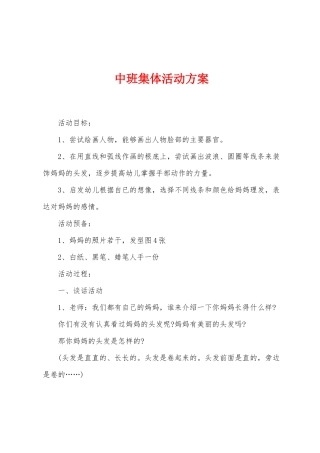 中班集体活动方案