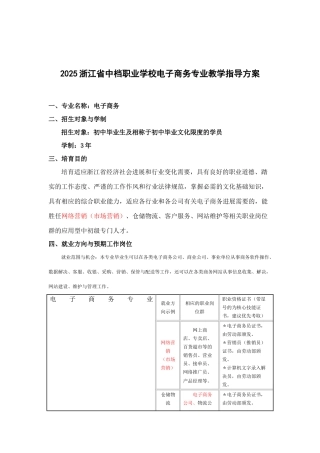中等职业学校电子商务专业教学指导方案