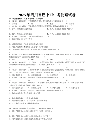 中考物理巴中解析