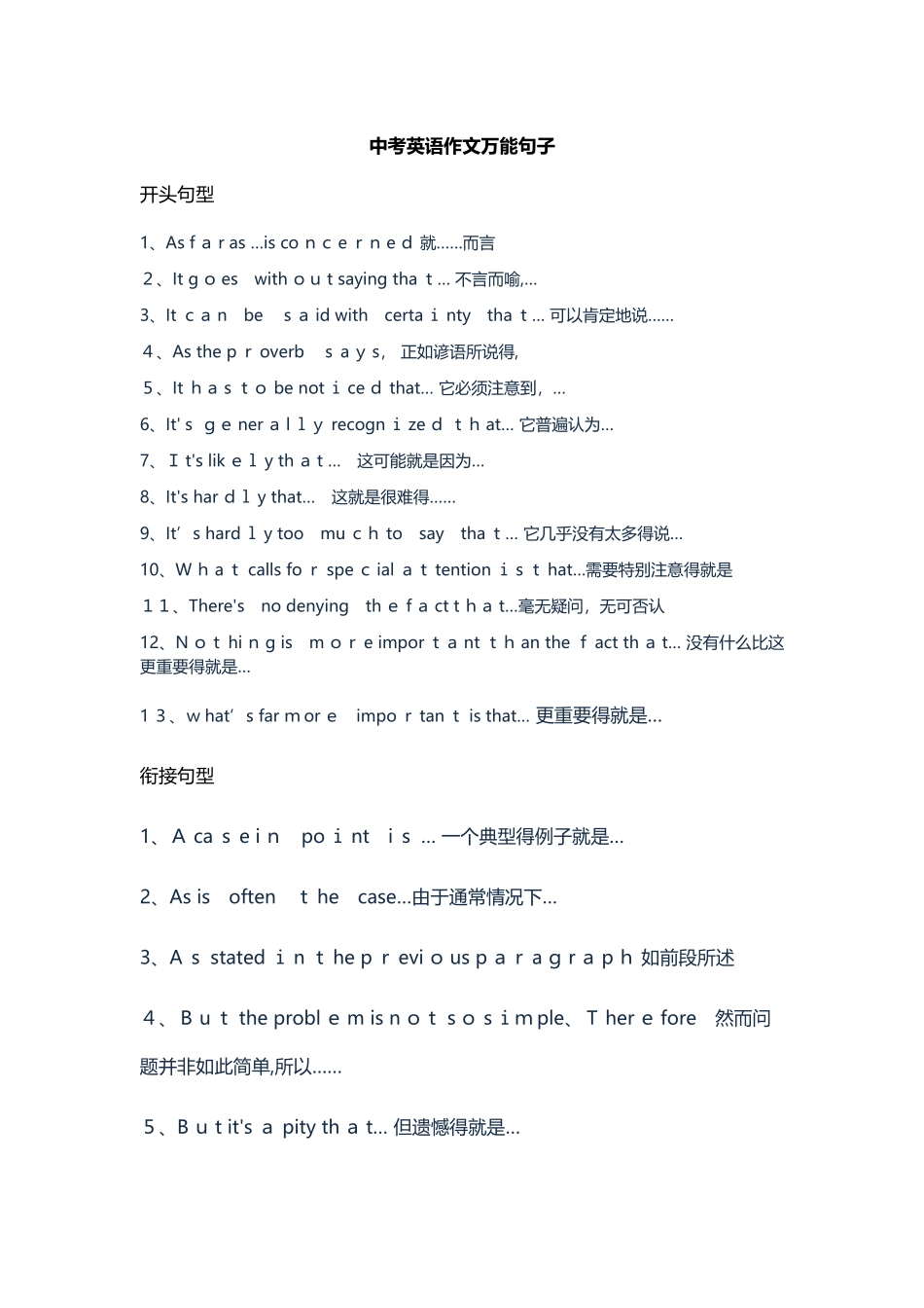 中考英语作文万能句子_第1页