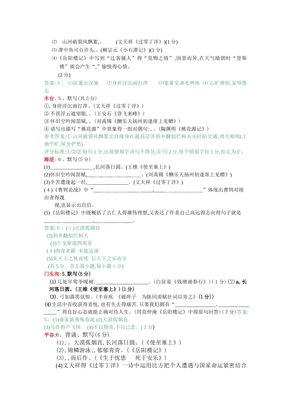 中考语文默写专题训练_第2页