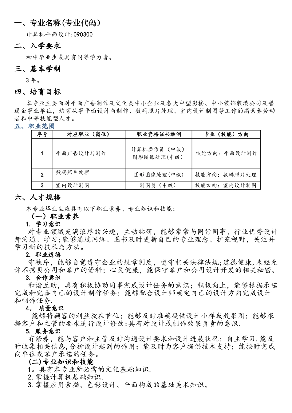 中职《计算机平面设计》专业人才培养方案_第1页