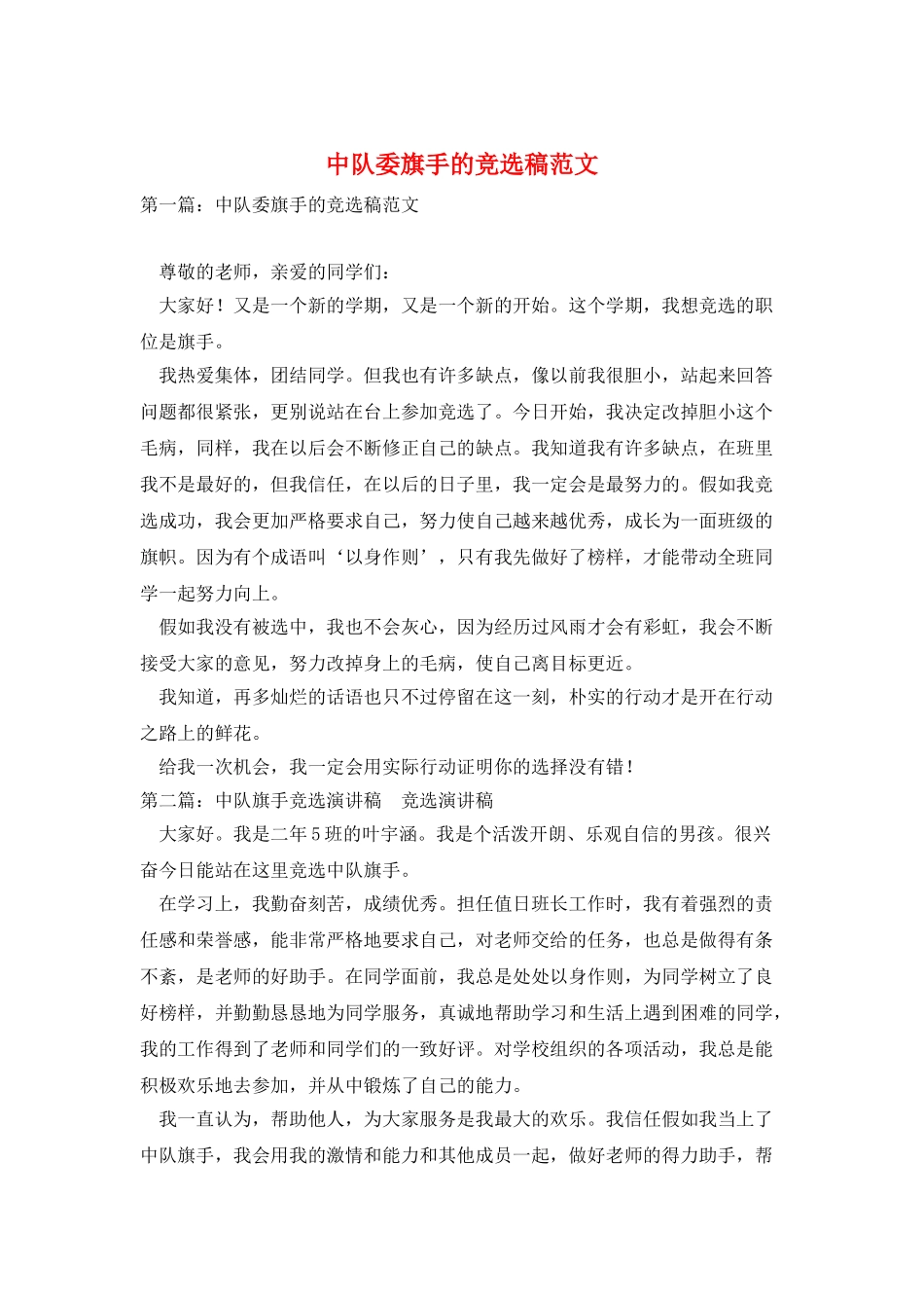 中队委旗手的竞选稿范文_第1页