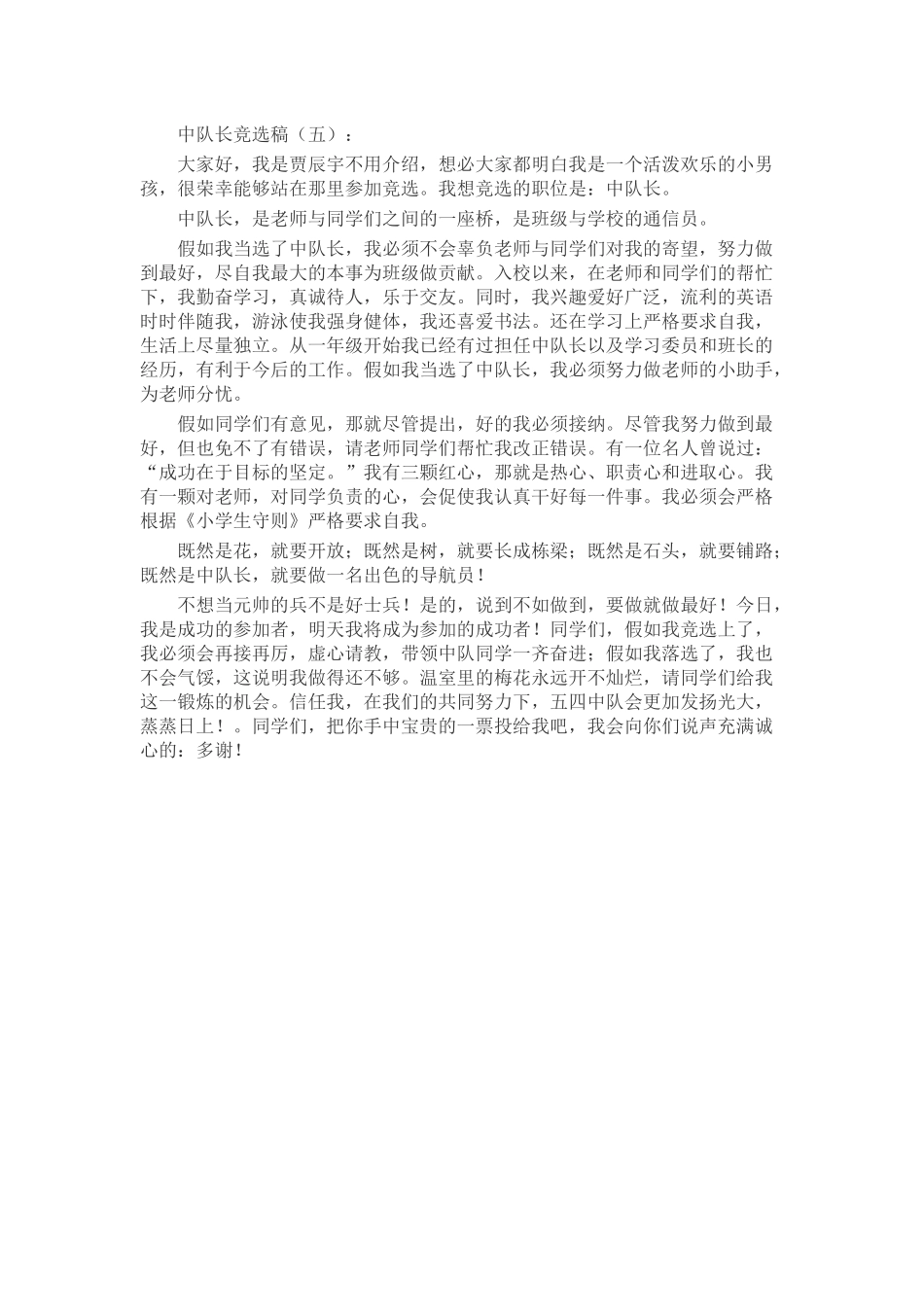 中队长竞选稿发言稿致辞演讲致词演讲稿精选5篇_第3页