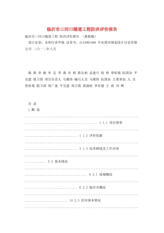 临沂市三河口隧道工程防洪评价报告
