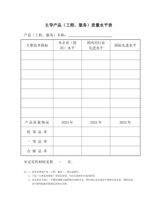 主导产品（工程、服务）质量水平表（正式版）