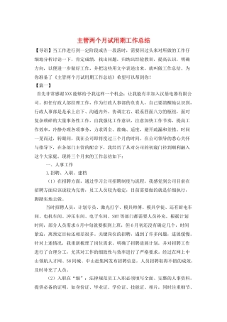 主管两个月试用期工作总结
