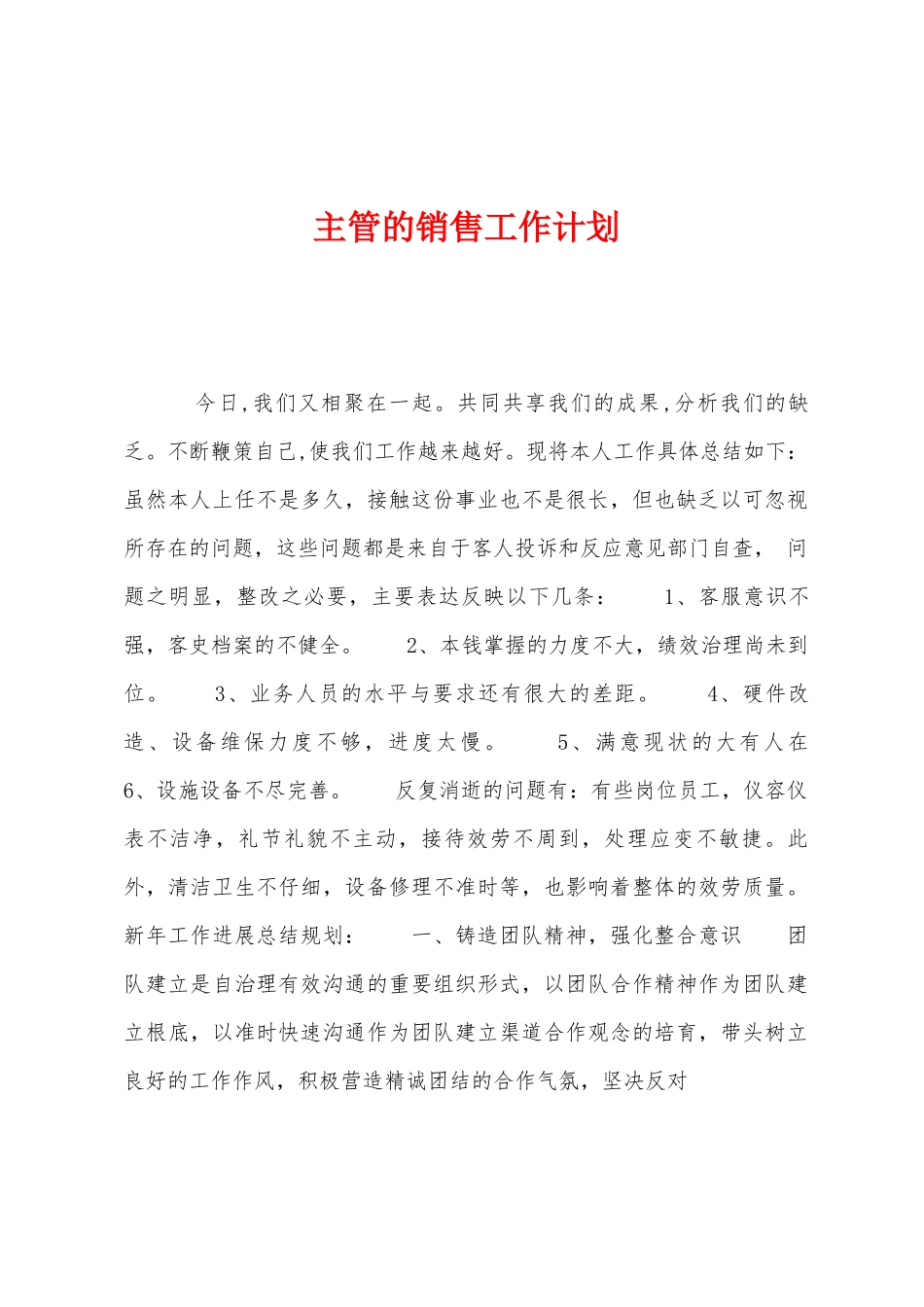主管的销售工作计划1_第1页