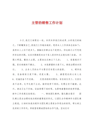 主管的销售工作计划1