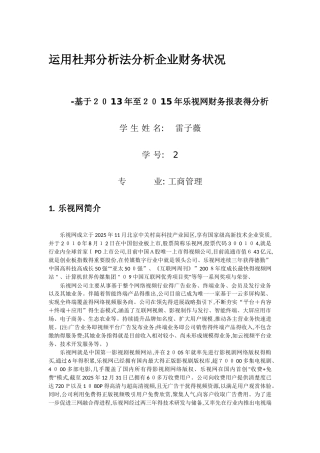 乐视公司财务报表分析