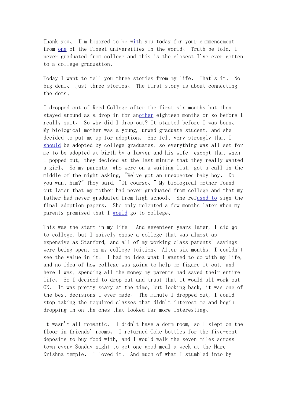 乔布斯演讲稿英文版_第1页