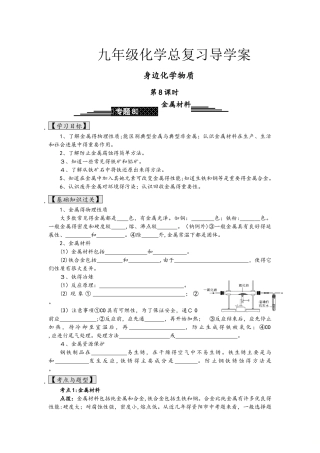九年级化学总复习导学案第八课时 身边化学物质
