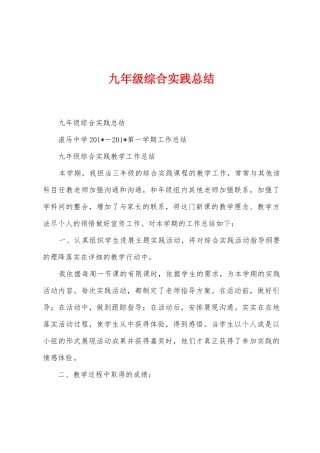 九年级综合实践总结