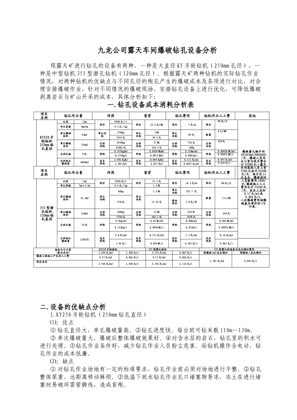 九龙公司露天车间爆破钻孔设备分析1_第1页