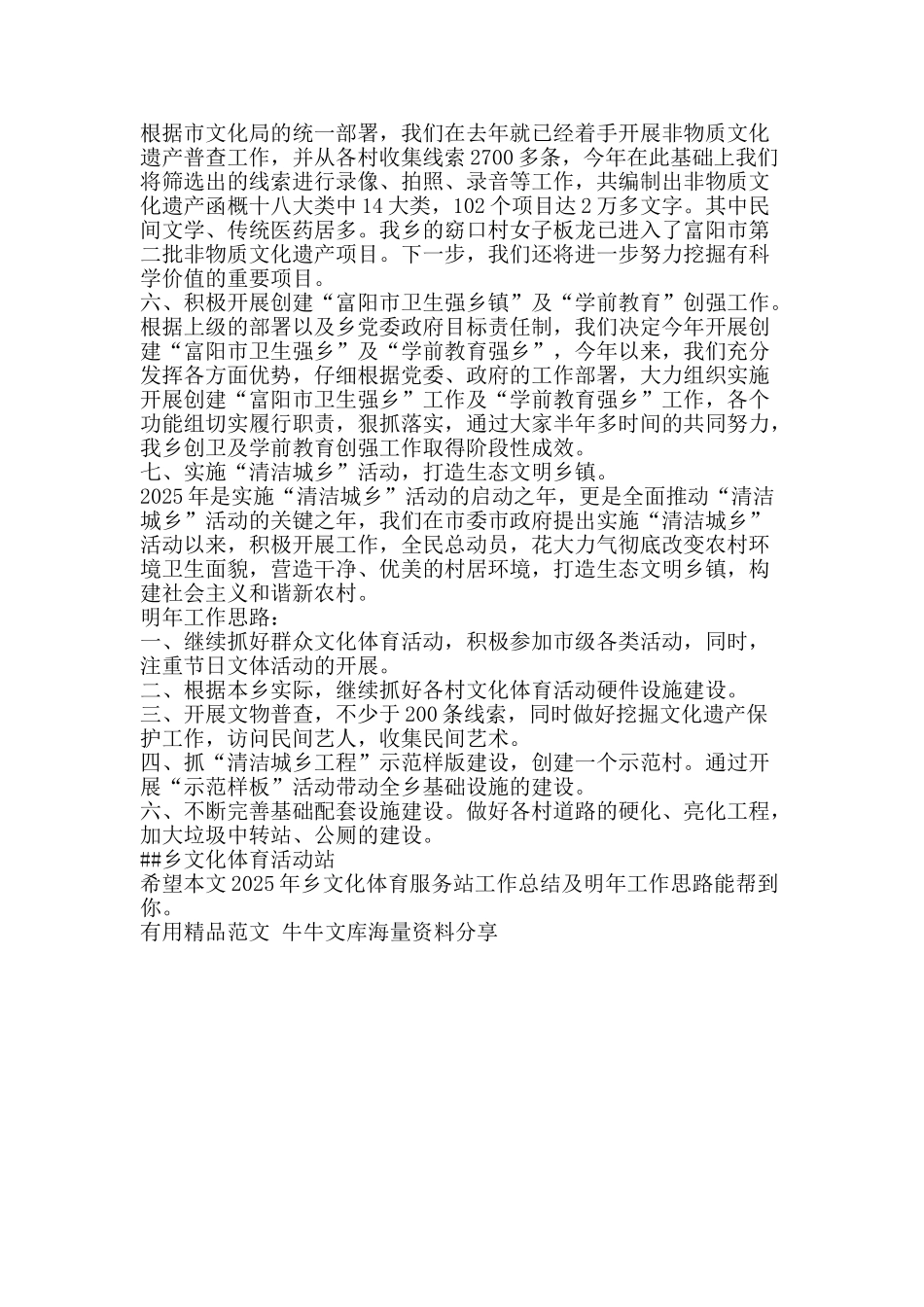 乡文化体育服务站工作总结及明年工作思路-精品范文资料_第2页