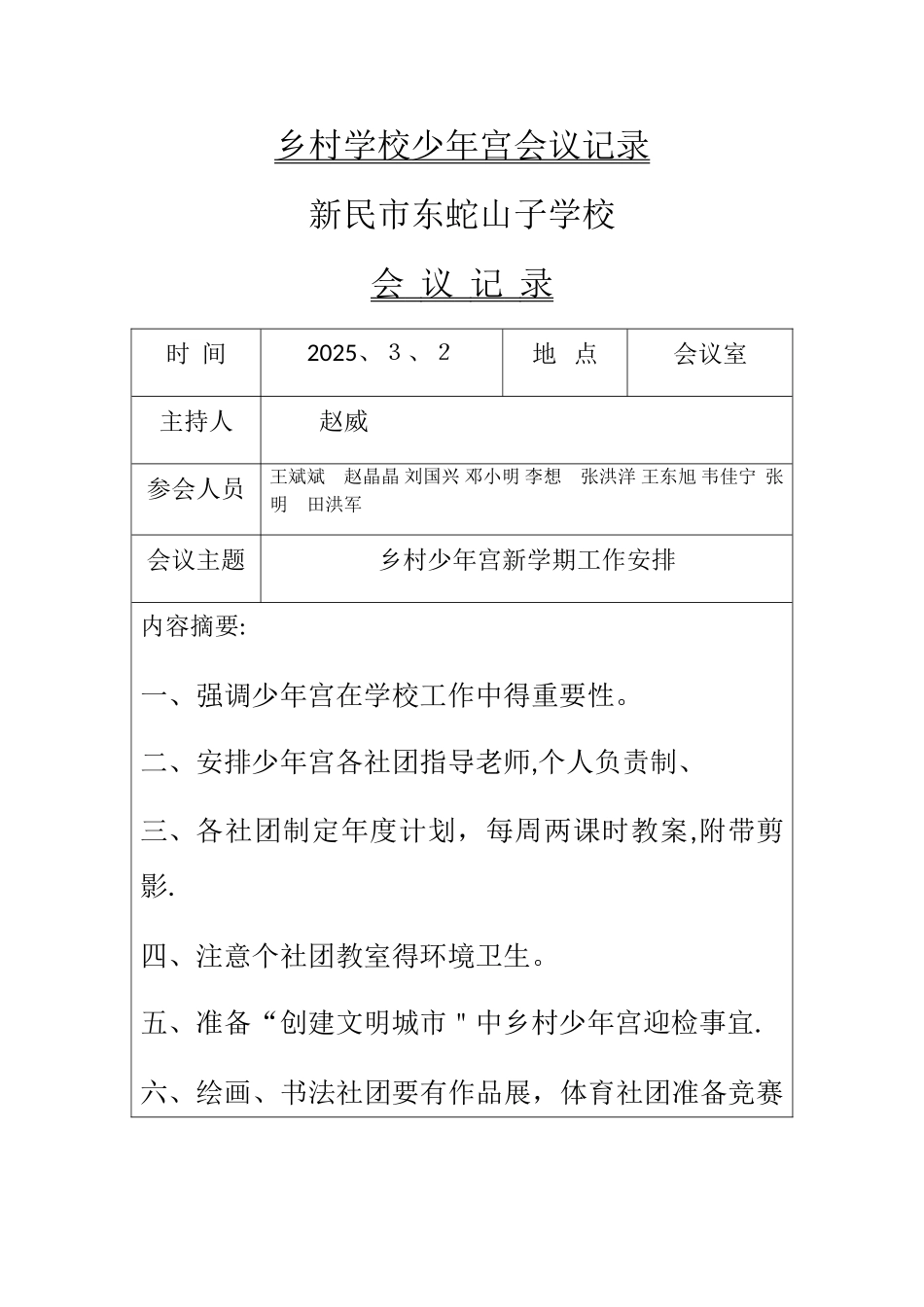 乡村学校少年宫专题会议记录_第1页