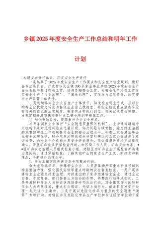 乡镇2025年度安全生产工作总结和明年工作计划