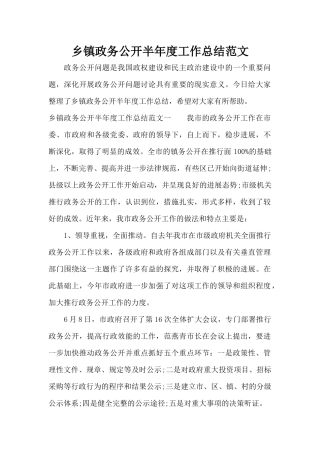 乡镇政务公开半年度工作总结范文（精编版）