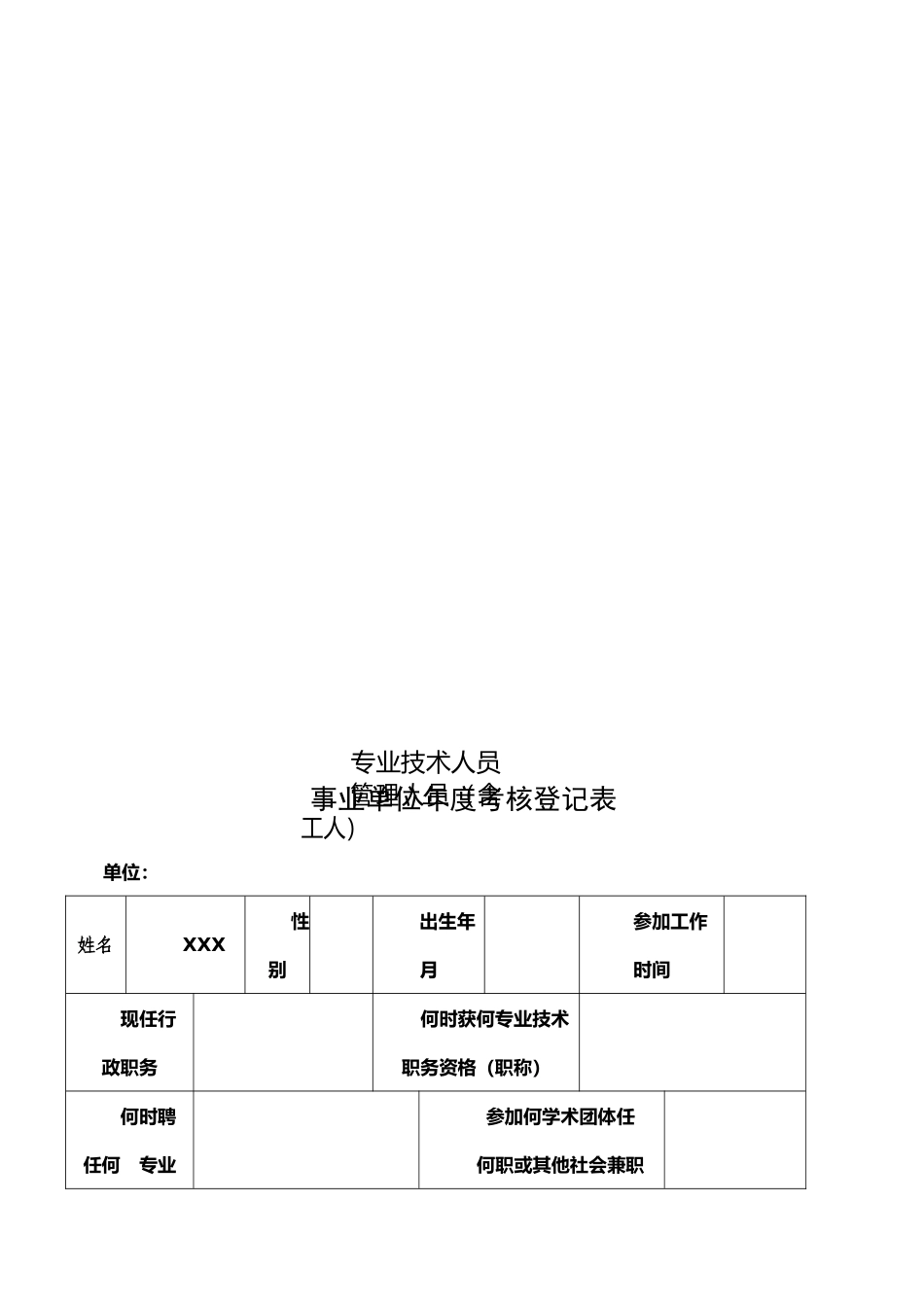 事业单位专业技术人员年度考核登记表_第1页
