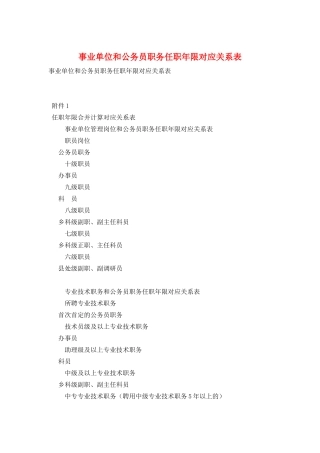 事业单位和公务员职务任职年限对应关系表