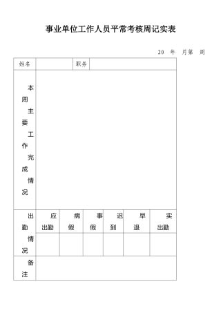 事业单位工作人员日常考核表