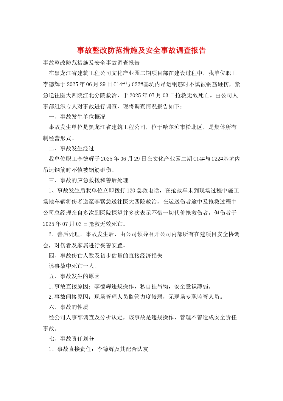 事故整改防范措施及安全事故调查报告_第1页