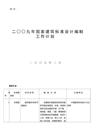 二九年国家建筑标准设计编制工作计划